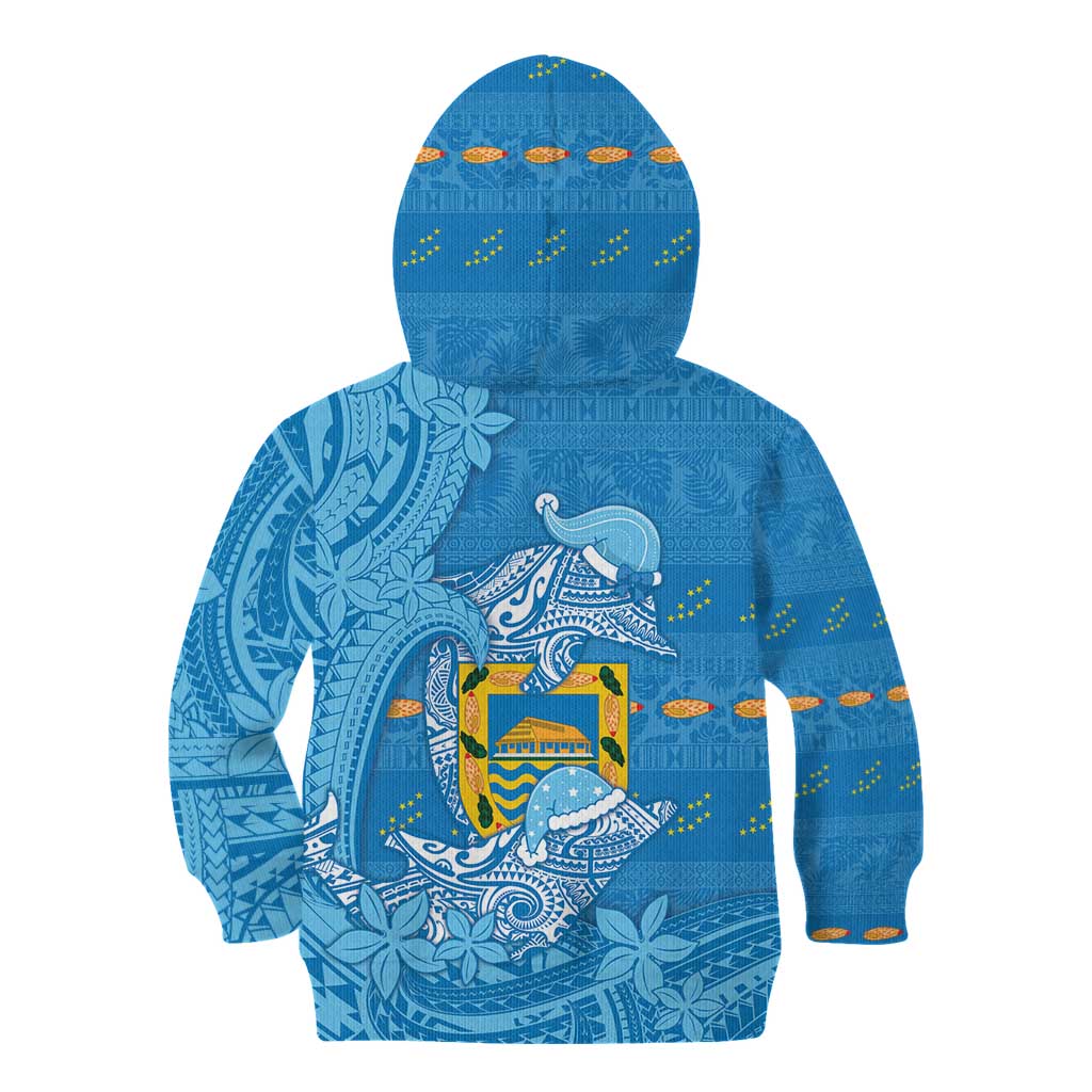 Tuvalu Christmas Kid Hoodie Dolphins Santa Xmas Tribal Waves - Polynesian Pride