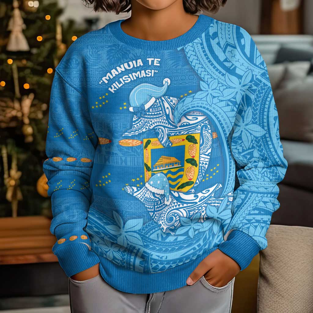 Tuvalu Christmas Kid Ugly Christmas Sweater Dolphins Santa Xmas Tribal Waves - Polynesian Pride