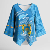 Tuvalu Christmas Kimono Sleeve Blouse Dolphins Santa Xmas Tribal Waves - Polynesian Pride