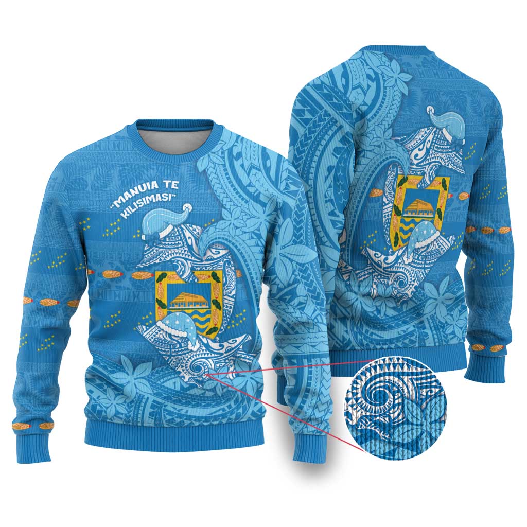 Tuvalu Christmas Ugly Christmas Sweater Dolphins Santa Xmas Tribal Waves - Polynesian Pride