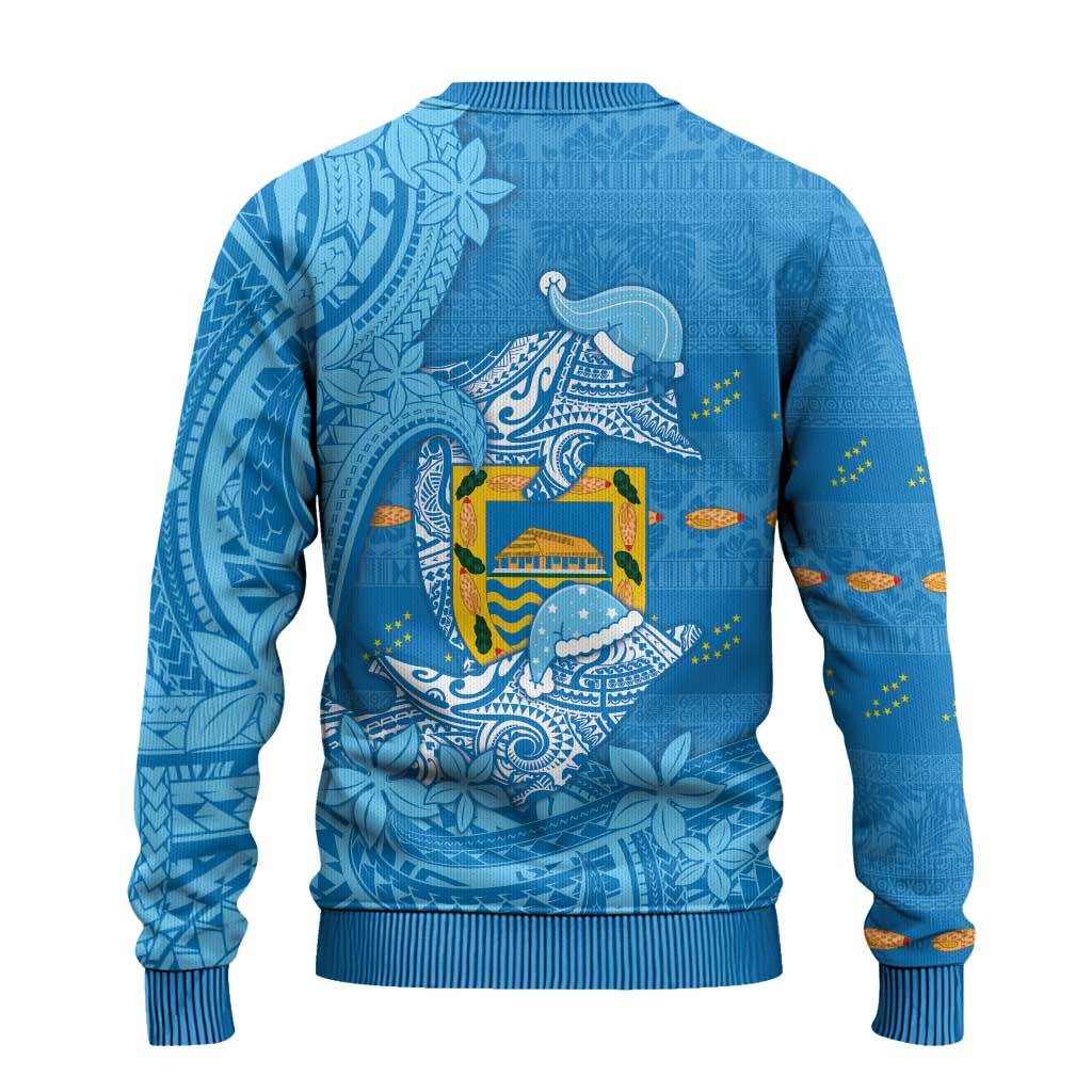 Tuvalu Christmas Ugly Christmas Sweater Dolphins Santa Xmas Tribal Waves - Polynesian Pride