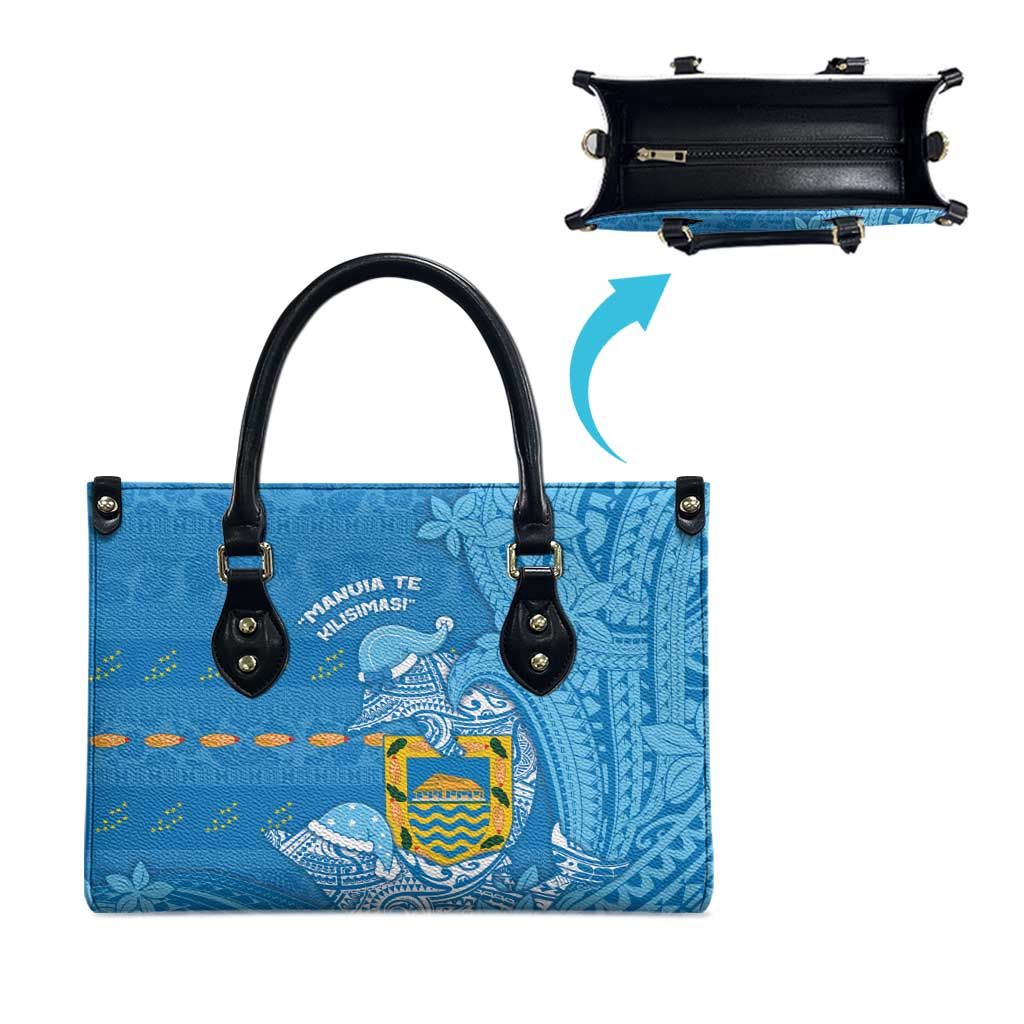 Tuvalu Christmas Leather Bag Dolphins Santa Xmas Tribal Waves - Polynesian Pride