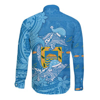 Tuvalu Christmas Long Sleeve Button Shirt Dolphins Santa Xmas Tribal Waves - Polynesian Pride