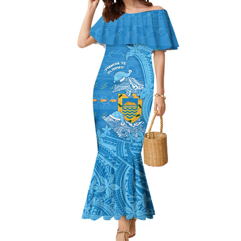 Tuvalu Christmas Mermaid Dress Dolphins Santa Xmas Tribal Waves - Polynesian Pride