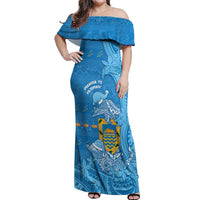 Tuvalu Christmas Off Shoulder Maxi Dress Dolphins Santa Xmas Tribal Waves - Polynesian Pride