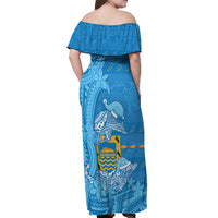 Tuvalu Christmas Off Shoulder Maxi Dress Dolphins Santa Xmas Tribal Waves - Polynesian Pride