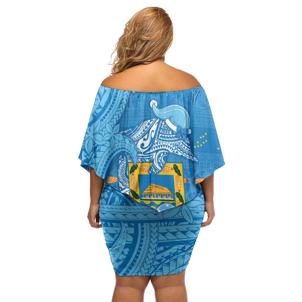 Tuvalu Christmas Off Shoulder Short Dress Dolphins Santa Xmas Tribal Waves - Polynesian Pride
