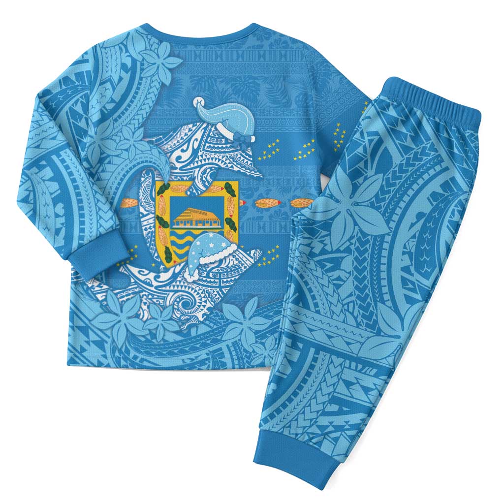 Tuvalu Christmas Pajama Set Dolphins Santa Xmas Tribal Waves - Polynesian Pride