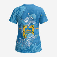 Tuvalu Christmas Scrub Top Dolphins Santa Xmas Tribal Waves - Polynesian Pride