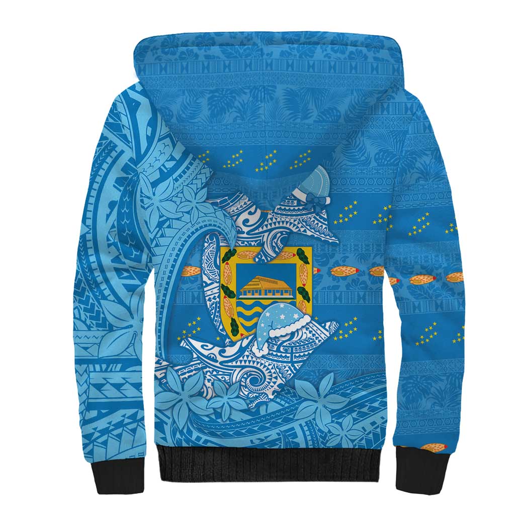 Tuvalu Christmas Sherpa Hoodie Dolphins Santa Xmas Tribal Waves - Polynesian Pride