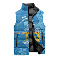 Tuvalu Christmas Sleeveless Puffer Jacket Dolphins Santa Xmas Tribal Waves - Polynesian Pride