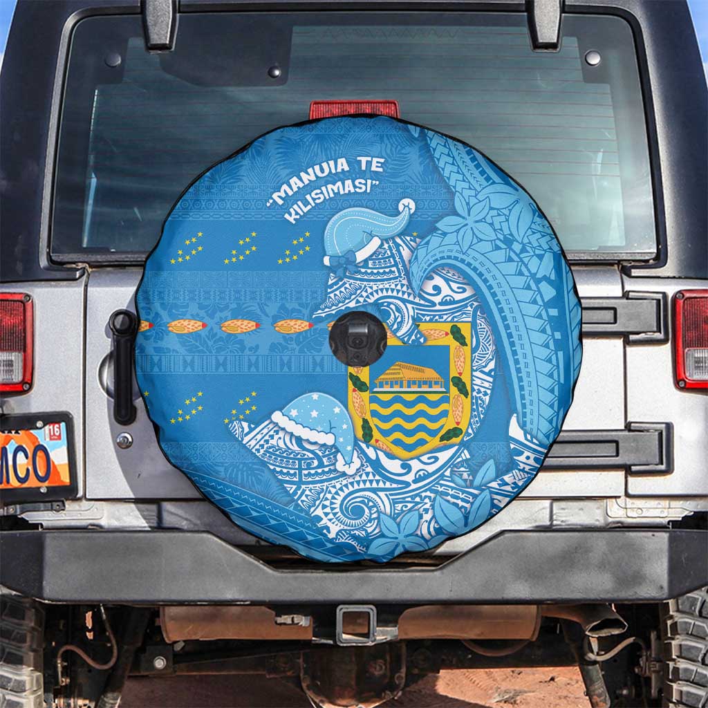 Tuvalu Christmas Spare Tire Cover Dolphins Santa Xmas Tribal Waves - Polynesian Pride