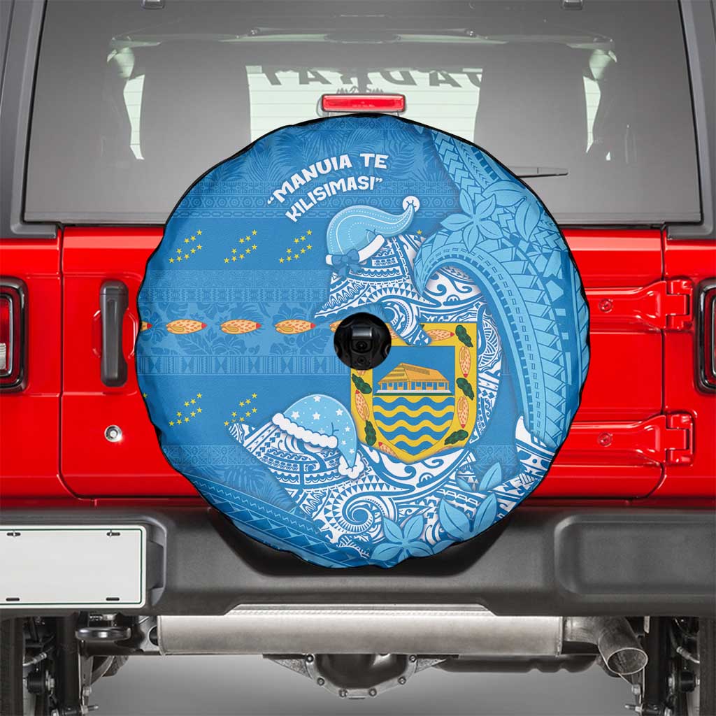 Tuvalu Christmas Spare Tire Cover Dolphins Santa Xmas Tribal Waves - Polynesian Pride
