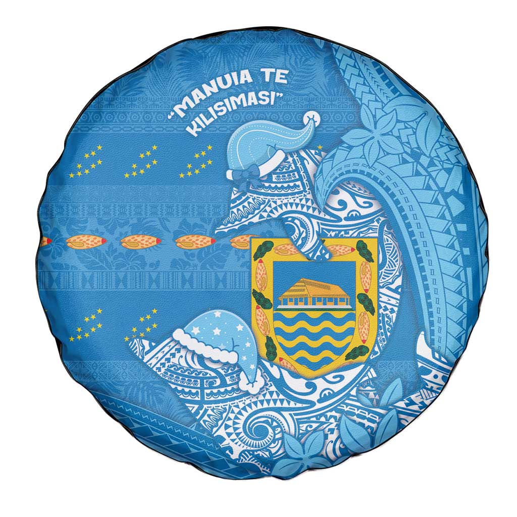 Tuvalu Christmas Spare Tire Cover Dolphins Santa Xmas Tribal Waves - Polynesian Pride