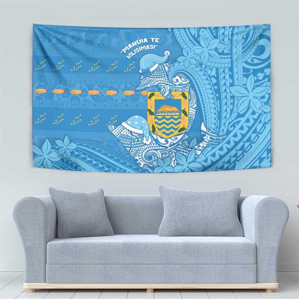 Tuvalu Christmas Tapestry Dolphins Santa Xmas Tribal Waves - Polynesian Pride