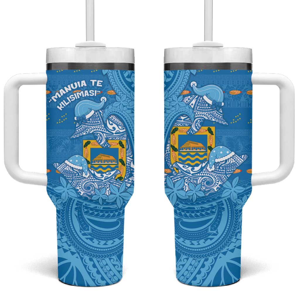 Tuvalu Christmas Tumbler With Handle Dolphins Santa Xmas Tribal Waves - Polynesian Pride