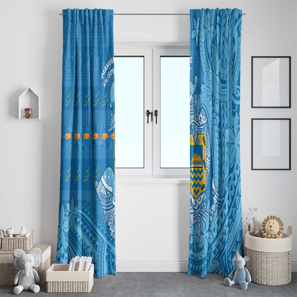 Tuvalu Christmas Window Curtain Dolphins Santa Xmas Tribal Waves - Polynesian Pride