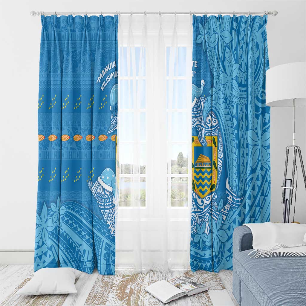 Tuvalu Christmas Window Curtain Dolphins Santa Xmas Tribal Waves - Polynesian Pride