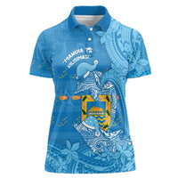 Tuvalu Christmas Women Polo Shirt Dolphins Santa Xmas Tribal Waves - Polynesian Pride