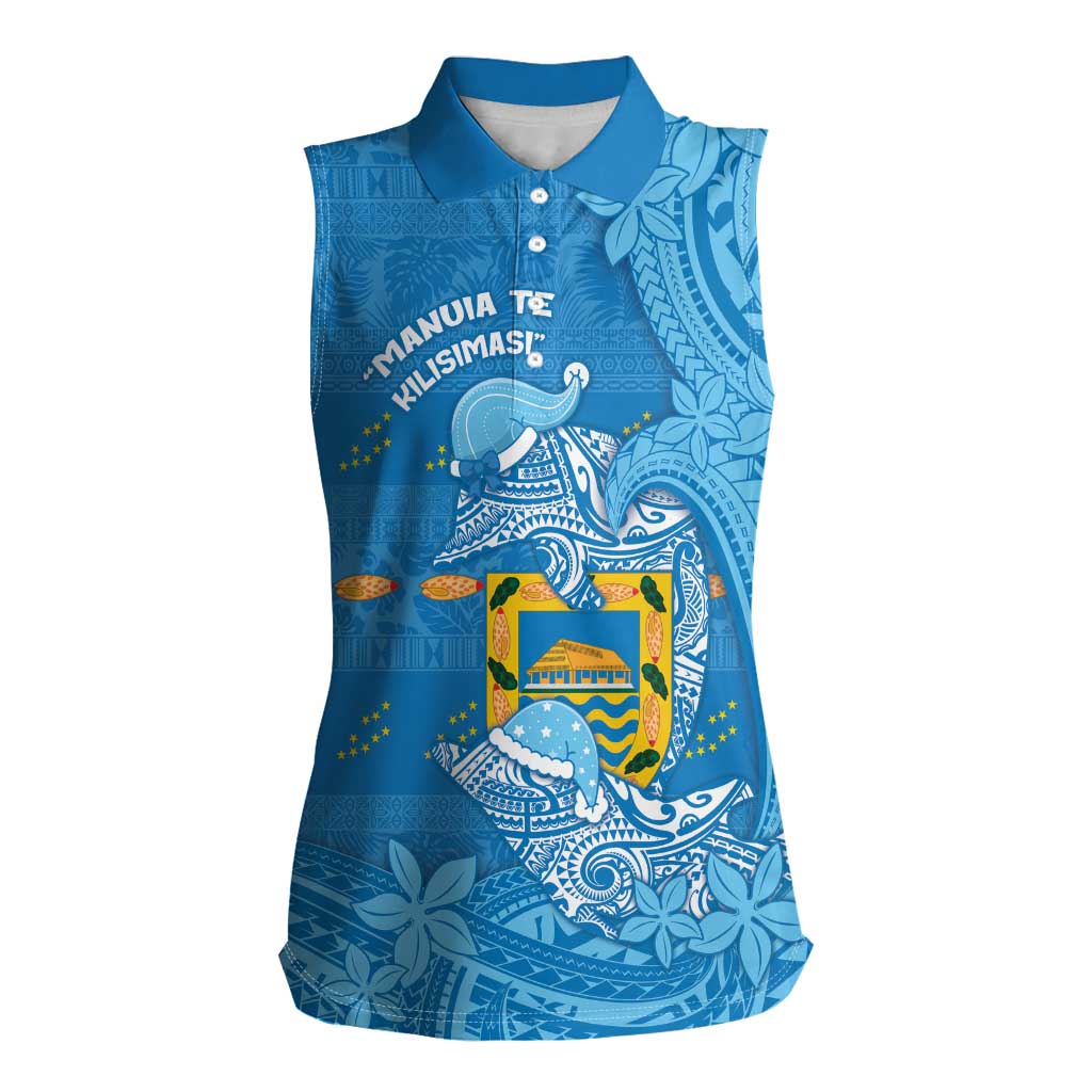Tuvalu Christmas Women Sleeveless Polo Shirt Dolphins Santa Xmas Tribal Waves - Polynesian Pride