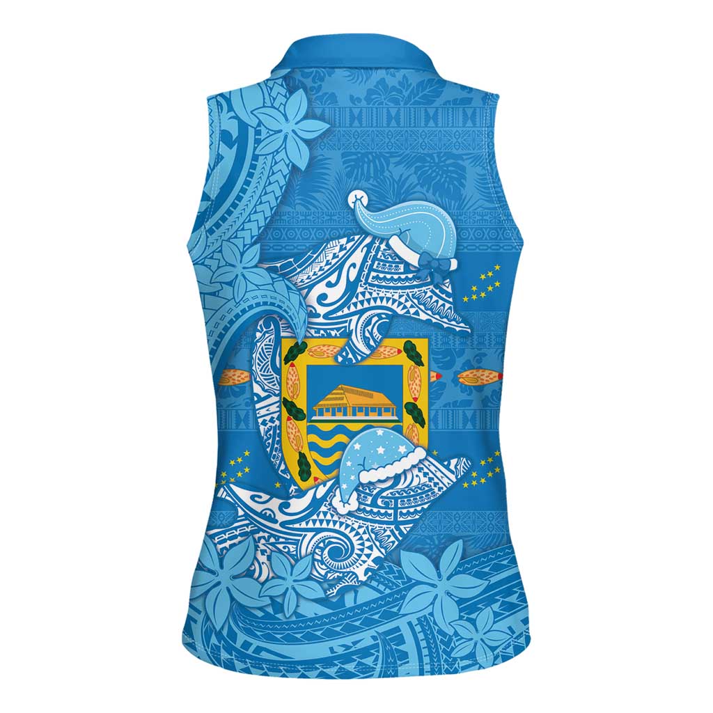 Tuvalu Christmas Women Sleeveless Polo Shirt Dolphins Santa Xmas Tribal Waves - Polynesian Pride