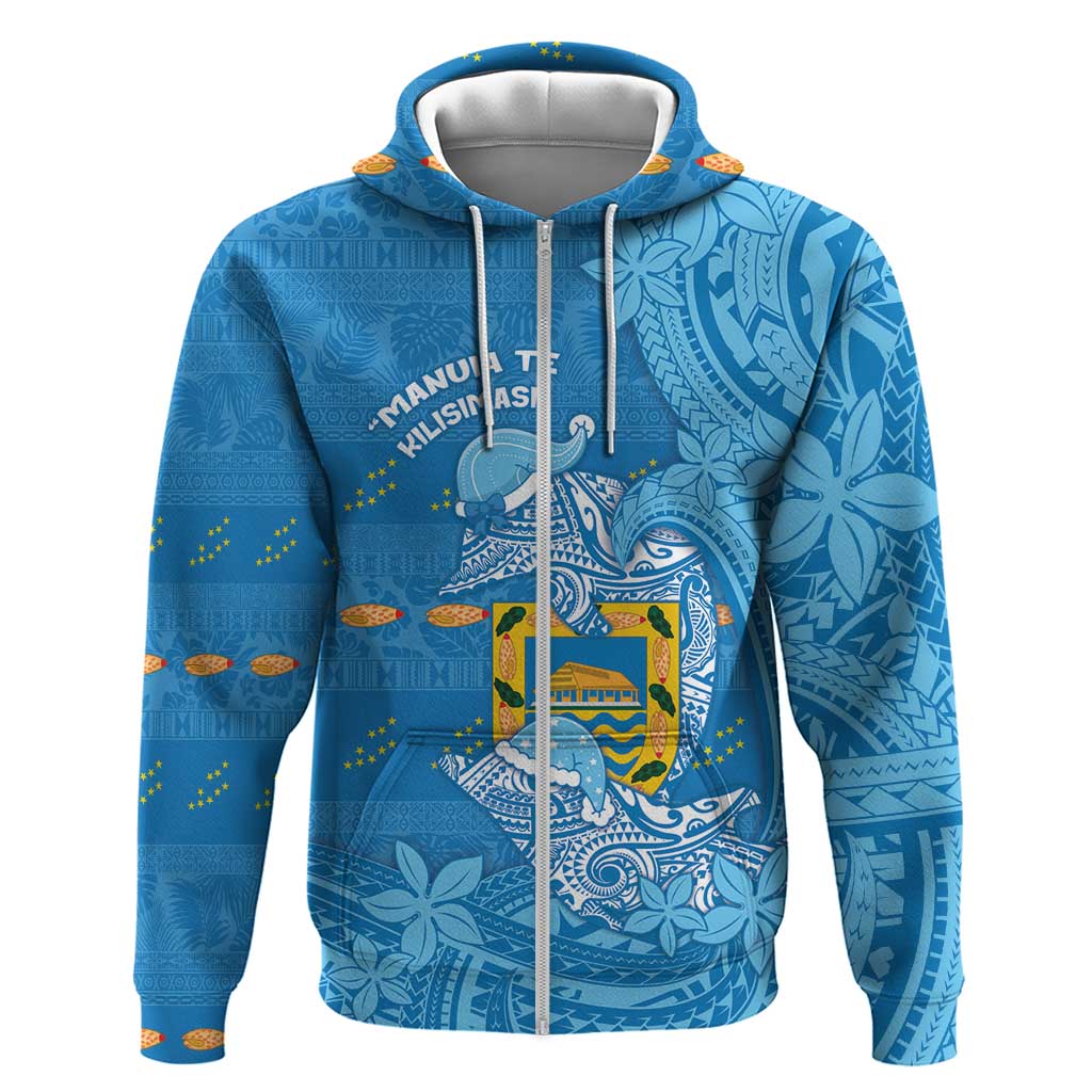 Tuvalu Christmas Zip Hoodie Dolphins Santa Xmas Tribal Waves - Polynesian Pride