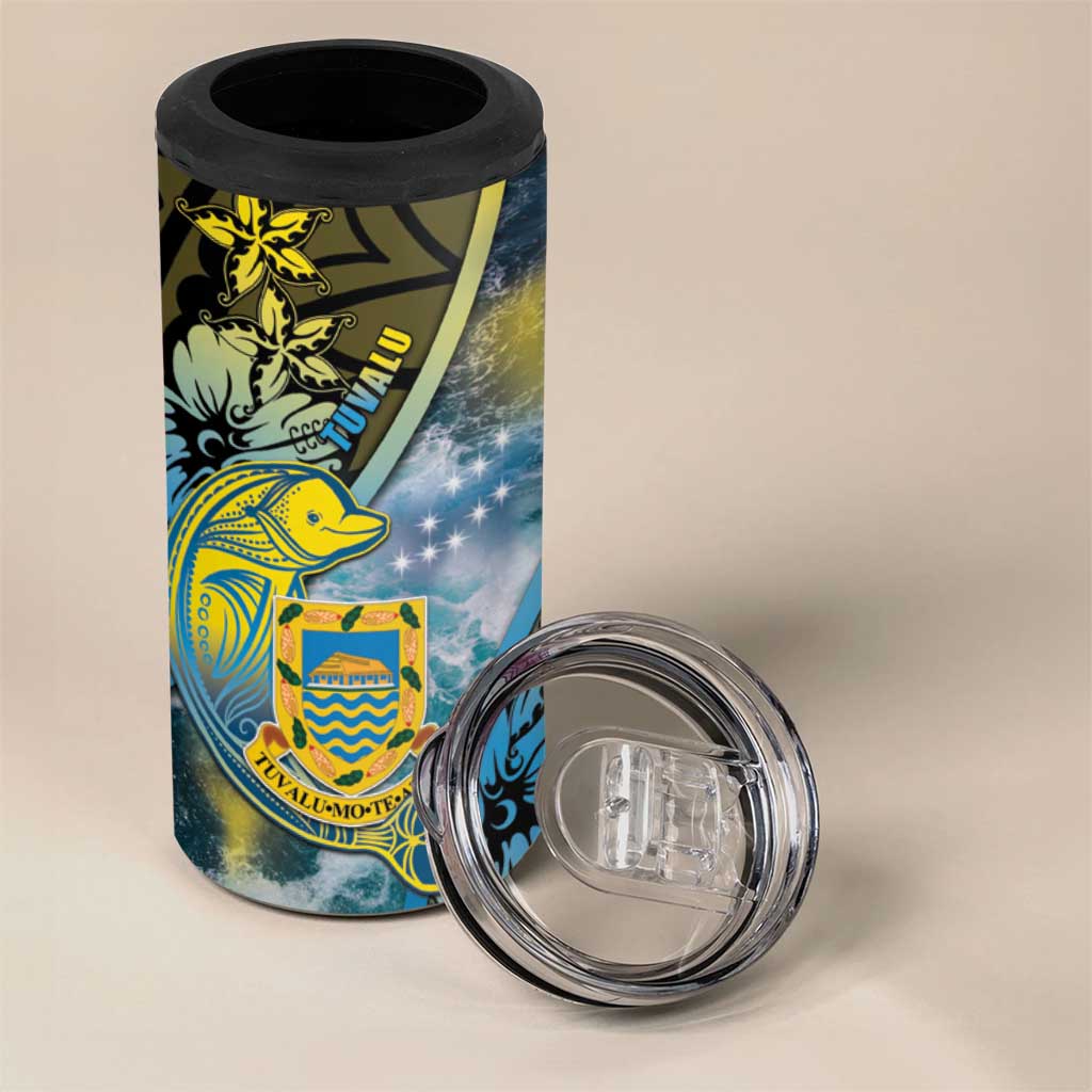 Personalised Tuvalu 4 in 1 Can Cooler Tumbler Dolphin On The Waves