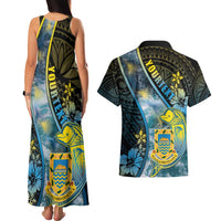 Personalised Tuvalu Couples Matching Tank Maxi Dress and Hawaiian Shirt Dolphin On The Waves