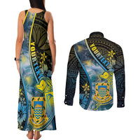 Personalised Tuvalu Couples Matching Tank Maxi Dress and Long Sleeve Button Shirt Dolphin On The Waves