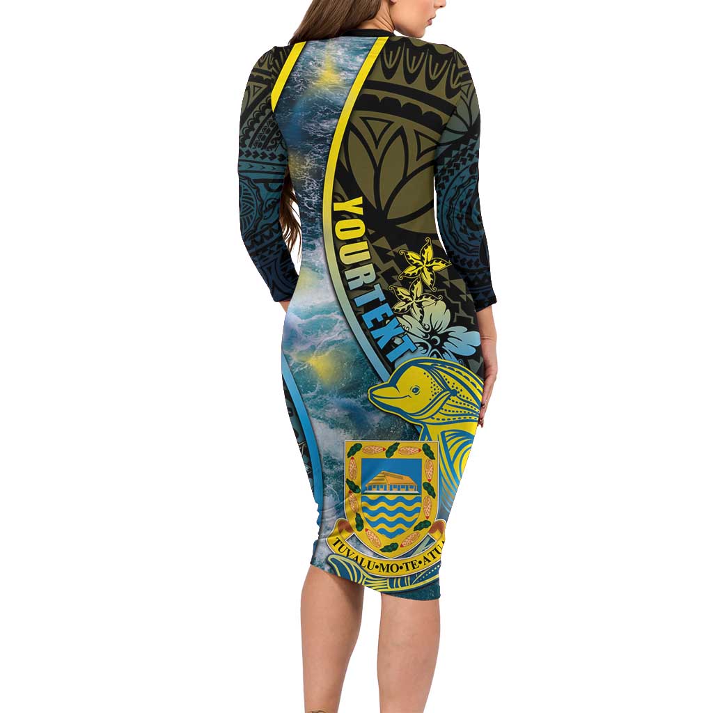 Personalised Tuvalu Family Matching Long Sleeve Bodycon Dress and Hawaiian Shirt Dolphin On The Waves