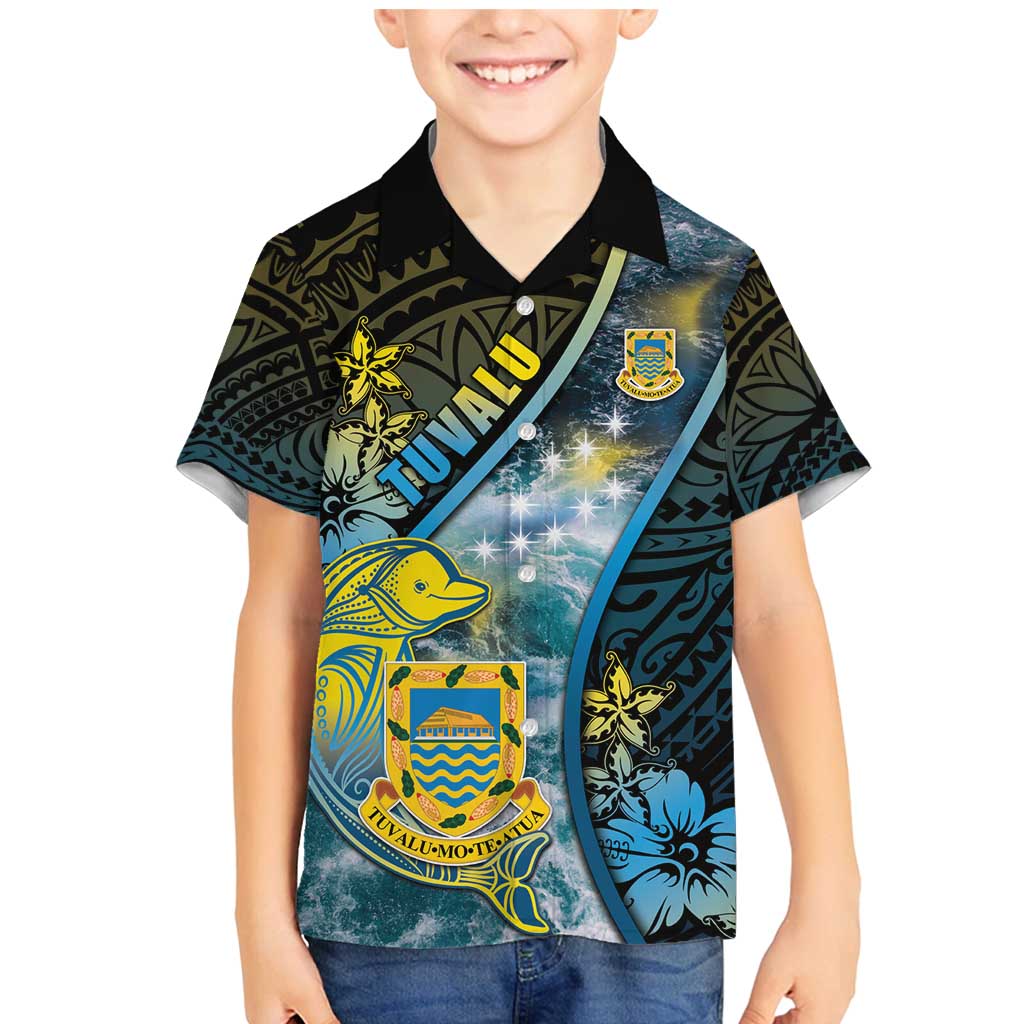 Personalised Tuvalu Family Matching Mermaid Dress and Hawaiian Shirt Dolphin On The Waves