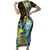 Personalised Tuvalu Family Matching Short Sleeve Bodycon Dress and Hawaiian Shirt Dolphin On The Waves