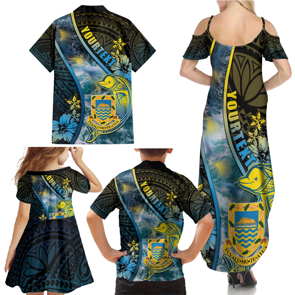 Personalised Tuvalu Family Matching Summer Maxi Dress and Hawaiian Shirt Dolphin On The Waves