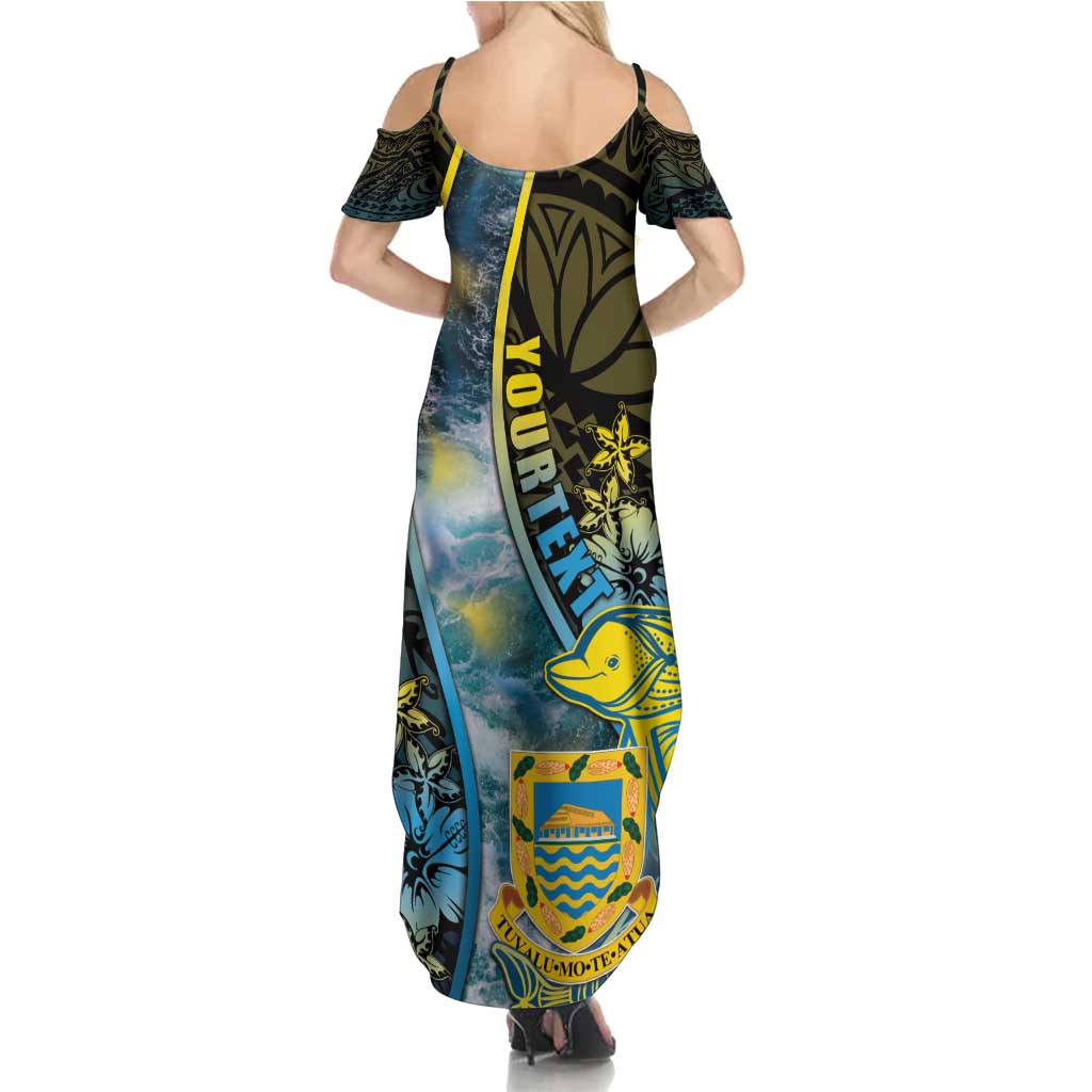 Personalised Tuvalu Family Matching Summer Maxi Dress and Hawaiian Shirt Dolphin On The Waves
