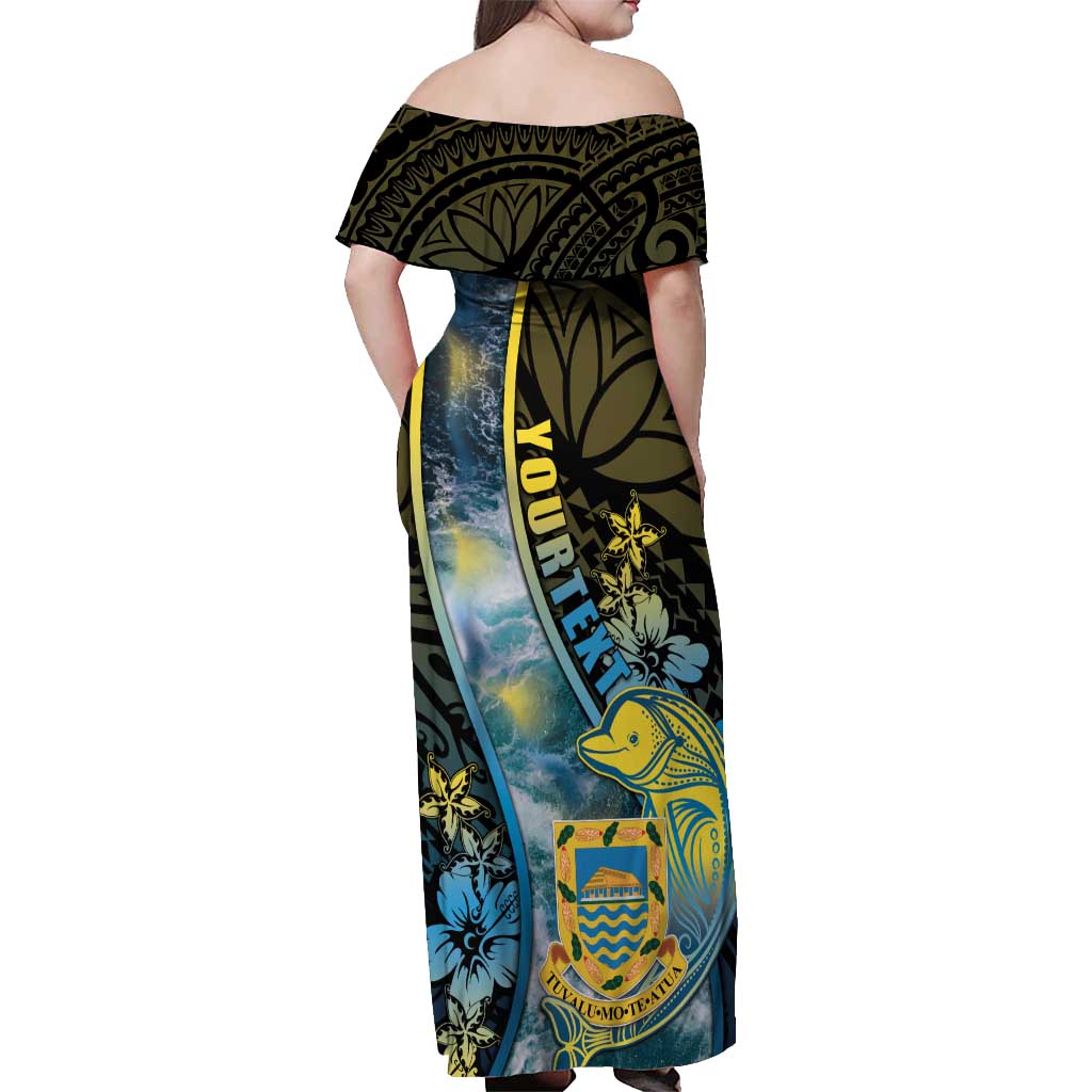 Personalised Tuvalu Off Shoulder Maxi Dress Dolphin On The Waves