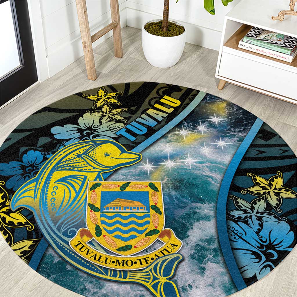 Tuvalu Round Carpet Dolphin On The Waves