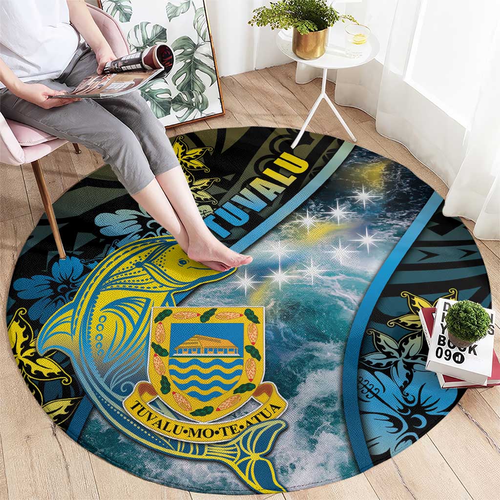 Tuvalu Round Carpet Dolphin On The Waves