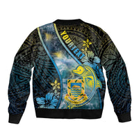 Personalised Tuvalu Sleeve Zip Bomber Jacket Dolphin On The Waves