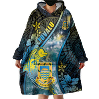 Personalised Tuvalu Wearable Blanket Hoodie Dolphin On The Waves