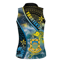 Personalised Tuvalu Women Sleeveless Polo Shirt Dolphin On The Waves