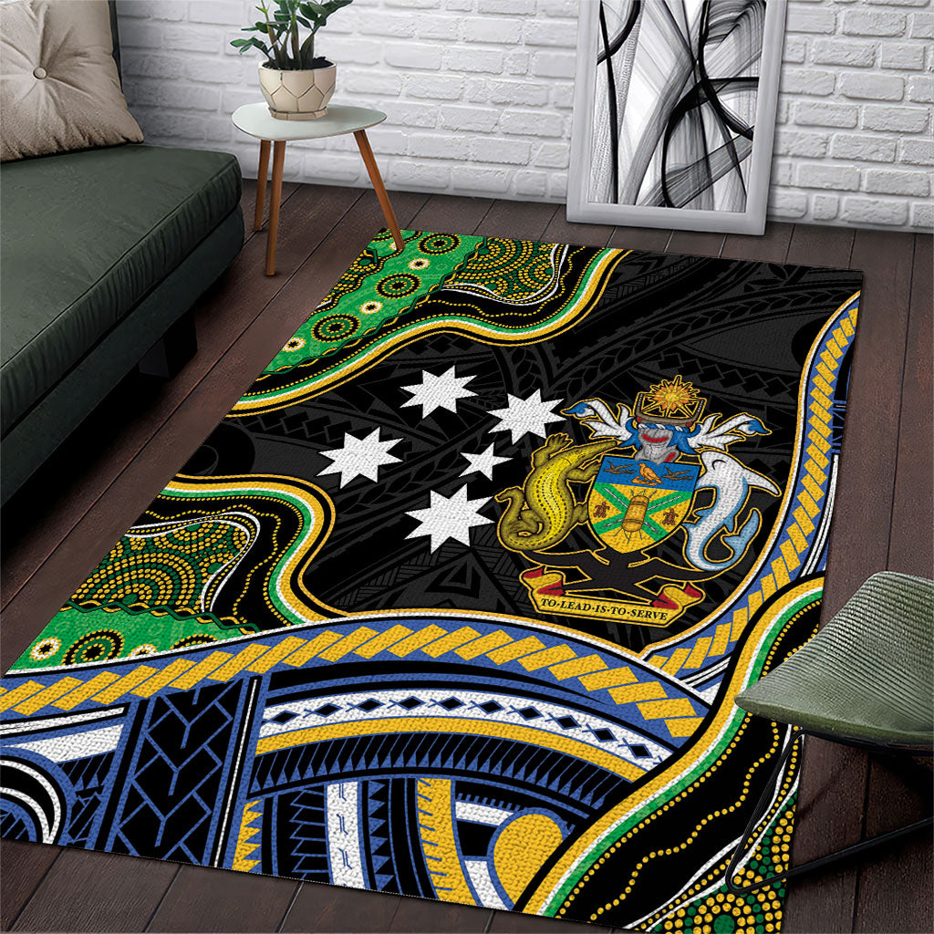 South Sea Islanders And Solomon Islands Area Rug Solomons Coat Of Arms And Southern Cross DT05 Black - Polynesian Pride