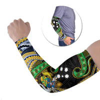 South Sea Islanders And Solomon Islands Arm Sleeves Solomons Coat Of Arms And Southern Cross DT05 Set of 2 Black - Polynesian Pride