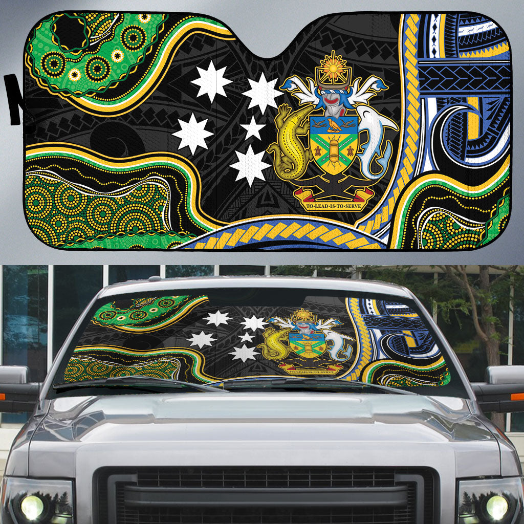 South Sea Islanders And Solomon Islands Auto Sun Shade Solomons Coat Of Arms And Southern Cross DT05 Black - Polynesian Pride