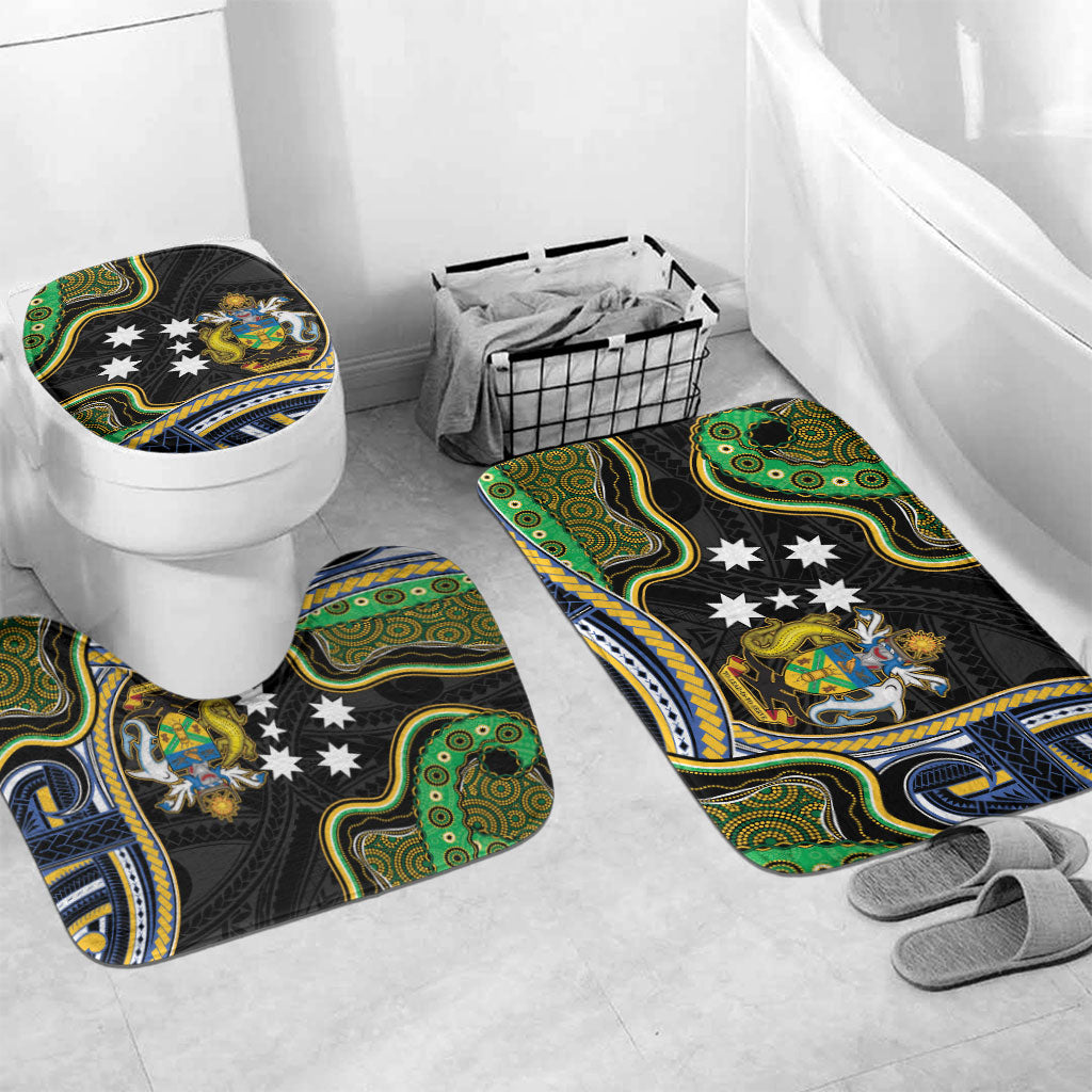 South Sea Islanders And Solomon Islands Bathroom Set Solomons Coat Of Arms And Southern Cross DT05 Mat Set Only (3 pcs) One Size Black - Polynesian Pride