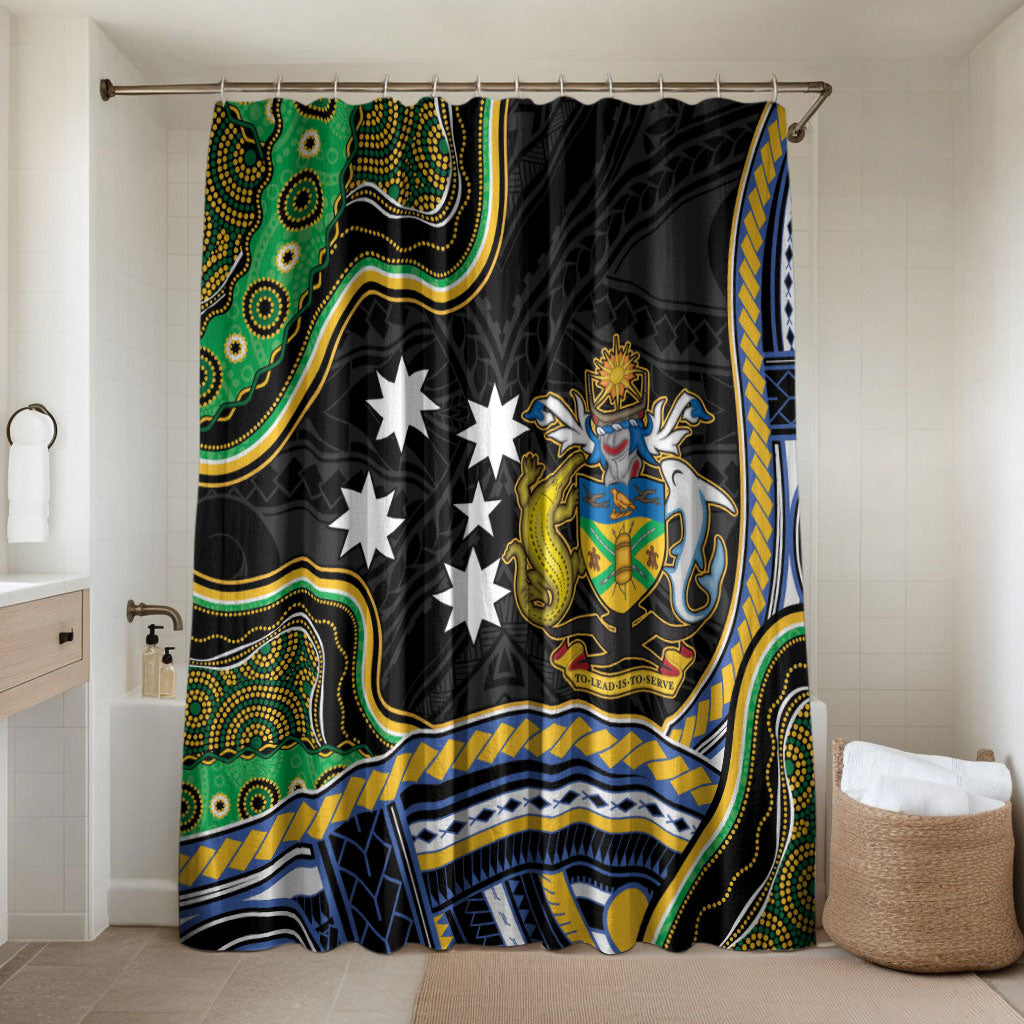 South Sea Islanders And Solomon Islands Bathroom Set Solomons Coat Of Arms And Southern Cross DT05 Shower Curtain Only Black - Polynesian Pride