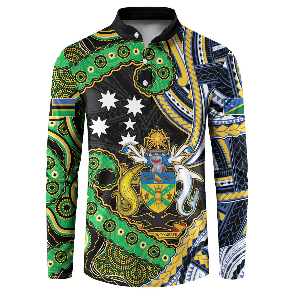South Sea Islanders And Solomon Islands Button Sweatshirt Solomons Coat Of Arms And Southern Cross DT05 Black - Polynesian Pride