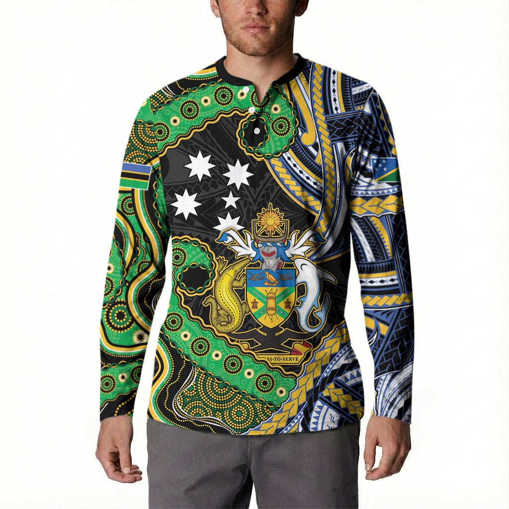 South Sea Islanders And Solomon Islands Button Sweatshirt Solomons Coat Of Arms And Southern Cross DT05 - Polynesian Pride