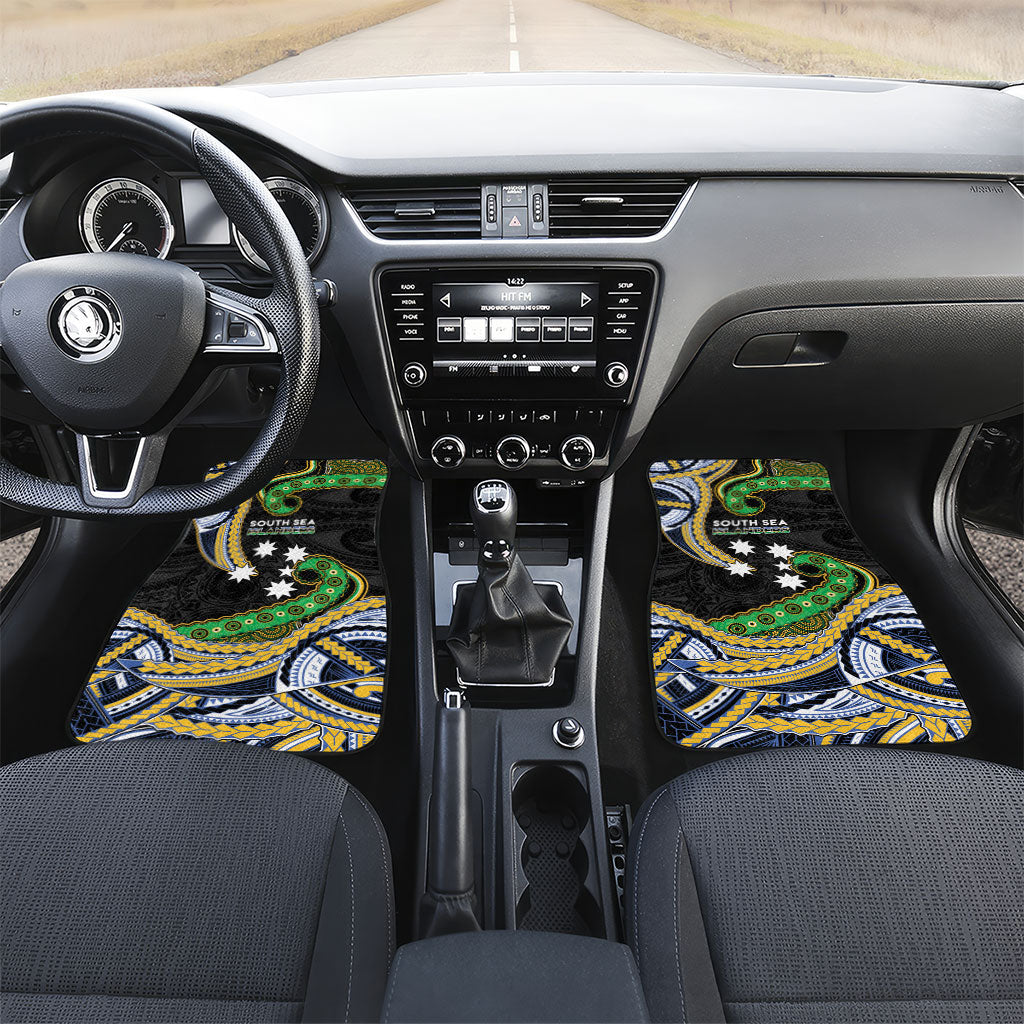 South Sea Islanders And Solomon Islands Car Mats Solomons Coat Of Arms And Southern Cross DT05 Set 2pcs - Front Black - Polynesian Pride