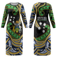 South Sea Islanders And Solomon Islands Couples Matching Long Sleeve Bodycon Dress and Long Sleeve Button Shirt Solomons Coat Of Arms And Southern Cross DT05 - Polynesian Pride