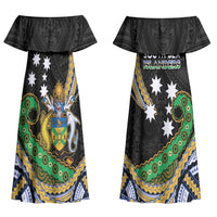 South Sea Islanders And Solomon Islands Couples Matching Off Shoulder Maxi Dress and Long Sleeve Button Shirt Solomons Coat Of Arms And Southern Cross DT05 - Polynesian Pride